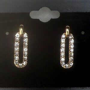 Gold CZ Paperclip Link Drop Earrings Sparkle Dangle NWT